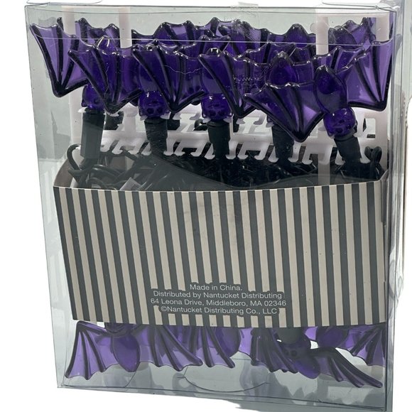 Halloween Purple Bats 20 Clear Ghosts 15 String Led Lights Set of 2 - Picture 3 of 13